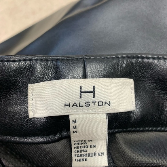 Halston black Faux Leather Retro Style High Waisted Pleated Trouser Pants Sz M - Picture 7 of 13